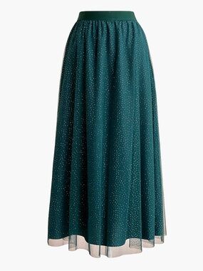 J crew size medium Teal Sparkle Tulle Skirt midi holiday party green gold